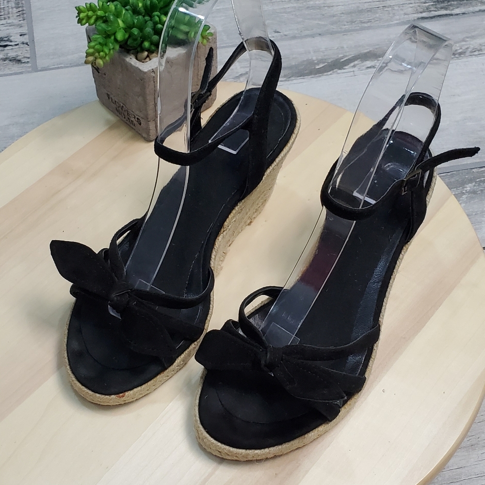 Aldo Wedge Sandals Size 6 Black Suede Strappy